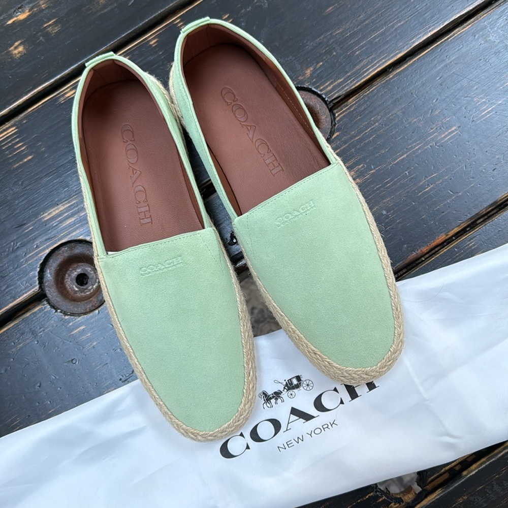 NWOB - Coach Seafoam Green Suede Espadrille Loafers & Signature Dust Bag